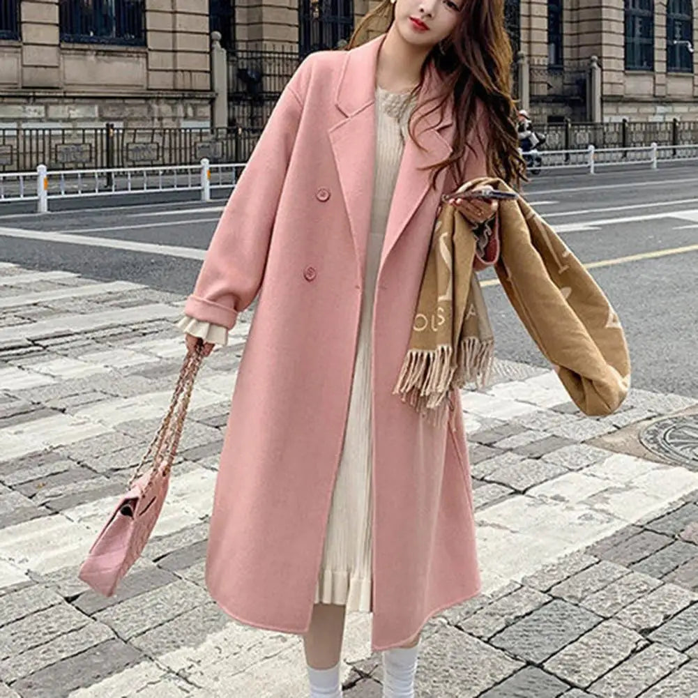 Women Woolen Coat Double-Breasted Autumn Winter New Fashion Loose Long Trench Coat Retro Loose Female Overcoat Ladies Windbreak