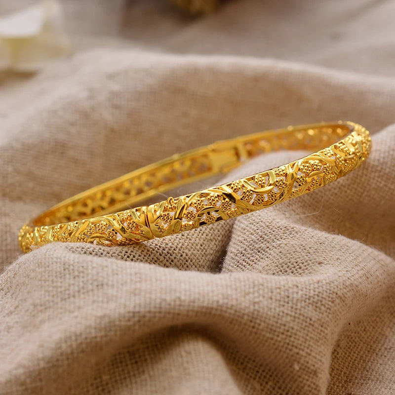 Luxury Vintage Gold Plated Bangles For Women Girls  Arabia Bridal Wedding Jewelry Gifts