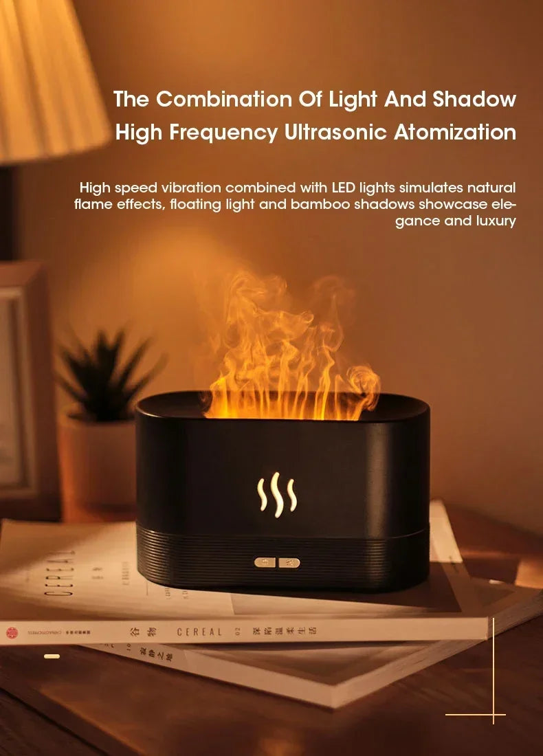 Perfume Humidifier Simulation Flame Aromatherapy Diffuser LED Ultrasonic Air Humidifier Creative Gift Essential Oil Flame Lamp