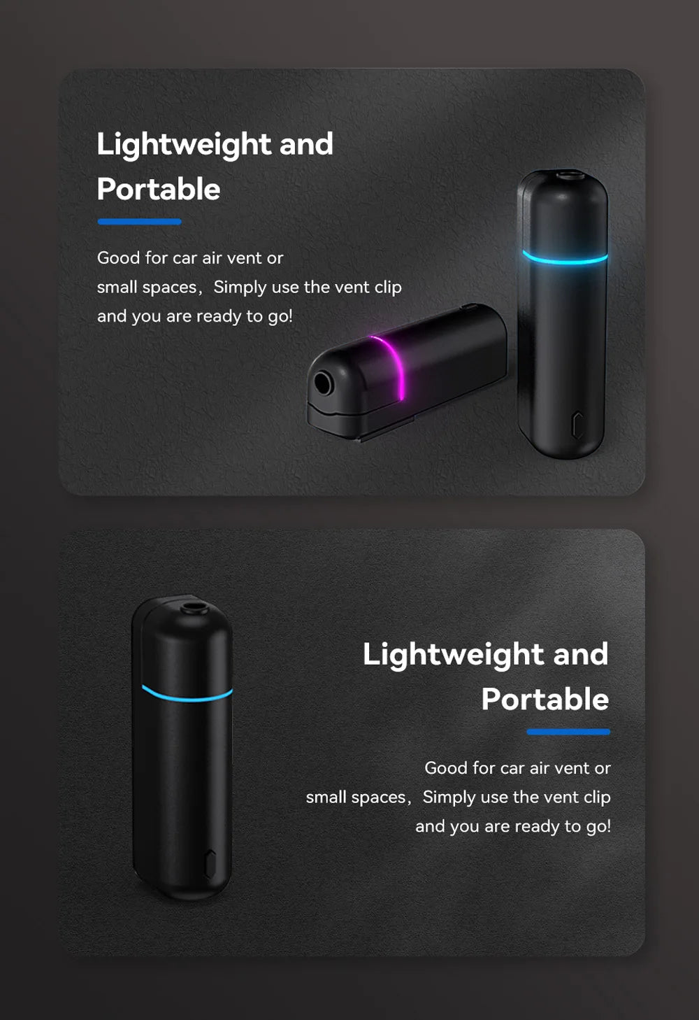 Car Air Freshener Perfume Vent Clip Electric Aroma Diffuser Cordless with 6 Scent Small Portable Gifts Essential Oil Diffuser