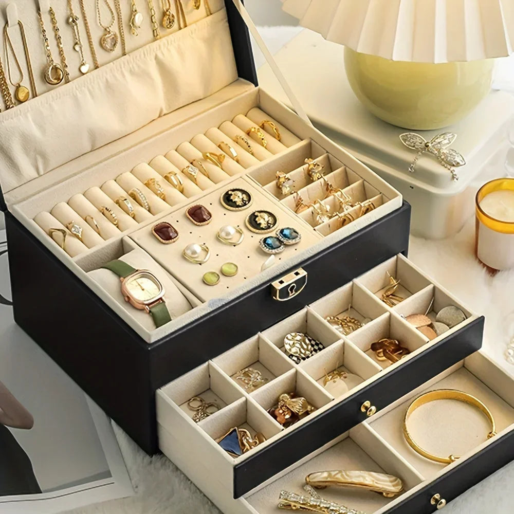 Jewelry storage box, high-end exquisite necklace earrings, gold jewelry box, large capacity multi-layer jewelry box