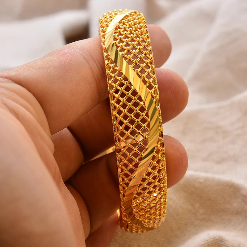 Luxury Vintage Gold Plated Bangles For Women Girls  Arabia Bridal Wedding Jewelry Gifts