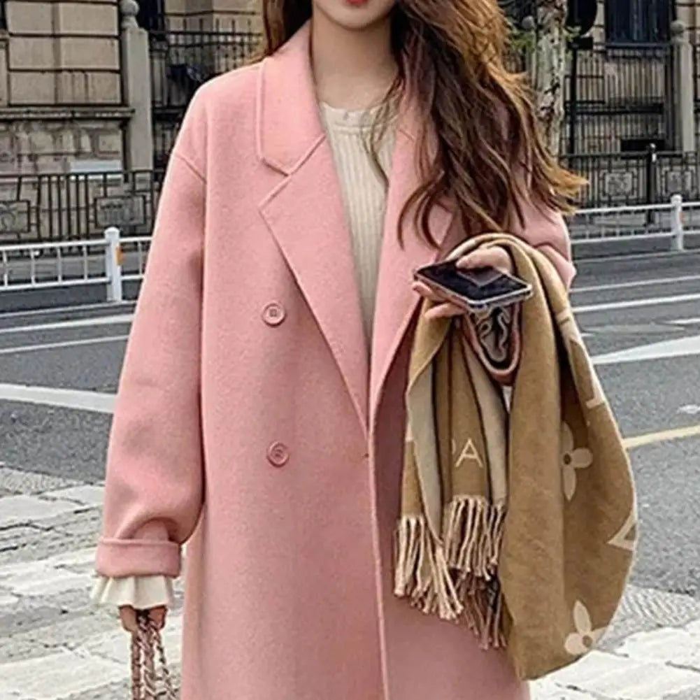 Women Woolen Coat Double-Breasted Autumn Winter New Fashion Loose Long Trench Coat Retro Loose Female Overcoat Ladies Windbreak
