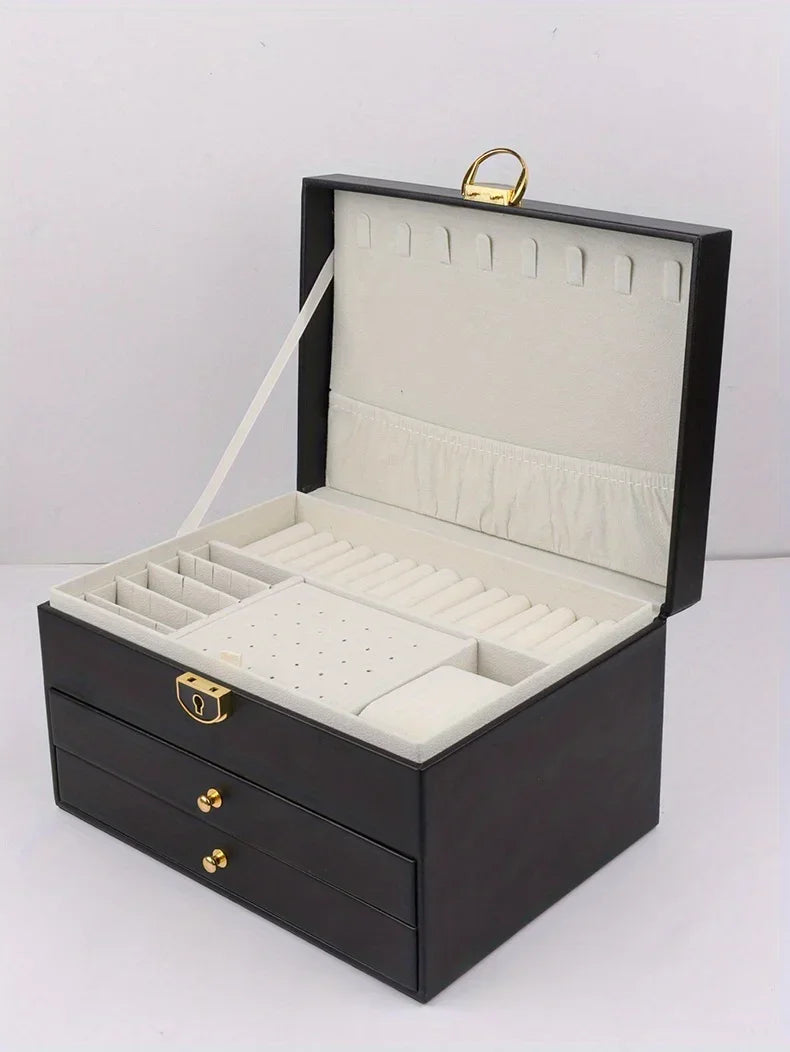 Jewelry storage box, high-end exquisite necklace earrings, gold jewelry box, large capacity multi-layer jewelry box