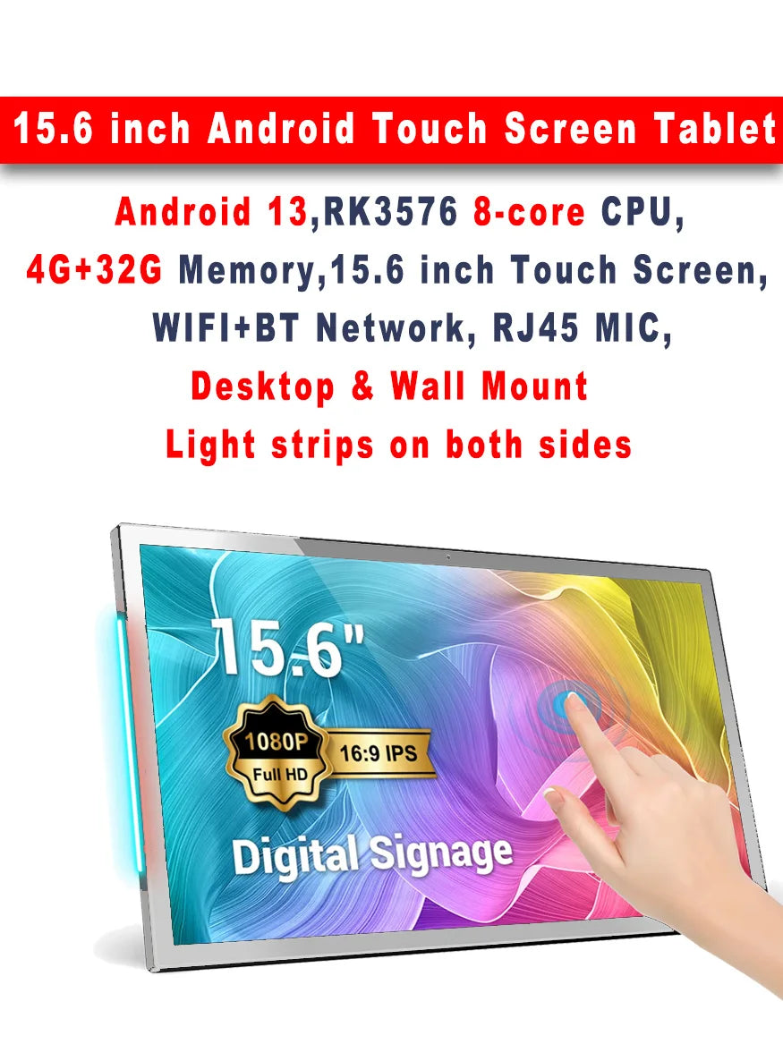 Smart Home Tablet Wall Mount with Double-Sided Lights 15.6 Inch FHD Touch Screen Android 14 8-Core 8G 128G POE for Home Automati