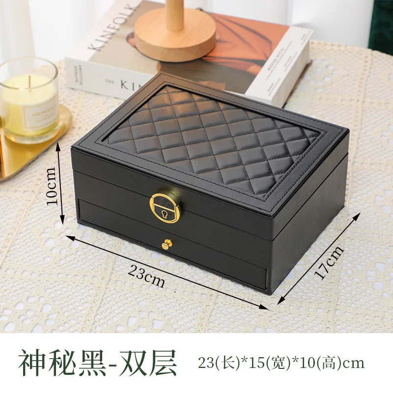 Jewelry storage box, high-end exquisite necklace earrings, gold jewelry box, large capacity multi-layer jewelry box