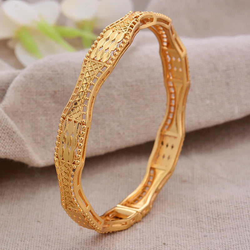 Luxury Vintage Gold Plated Bangles For Women Girls  Arabia Bridal Wedding Jewelry Gifts