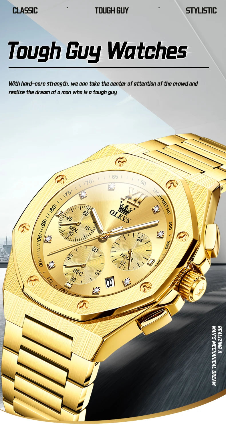 Watches for Men Top Luxury Brand OLEVS Quartz Men’s Watch Sport Waterproof Gold Wrist Watches Chronograph Date Relogio Masculino