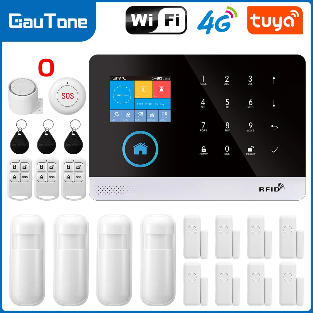 Smart Home Tuya GSM Alarm System 4G Wifi System for House Security Wireless with Door Sensor Smart Life APP Control for Alexa