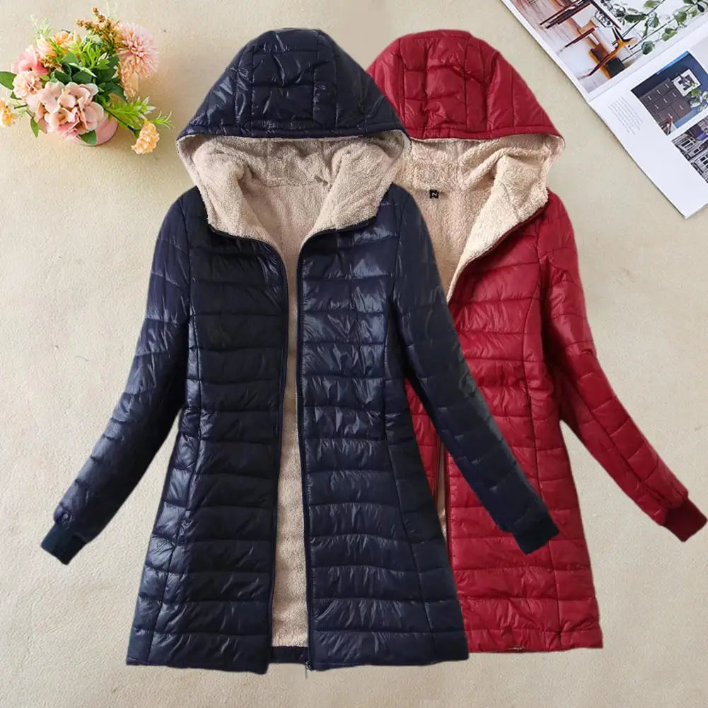Soft Women Coat Casual Wear Plush Lining S-2XL Autumn Winter Mid-length Jacket  Women Mid-length Coat Keep Warm