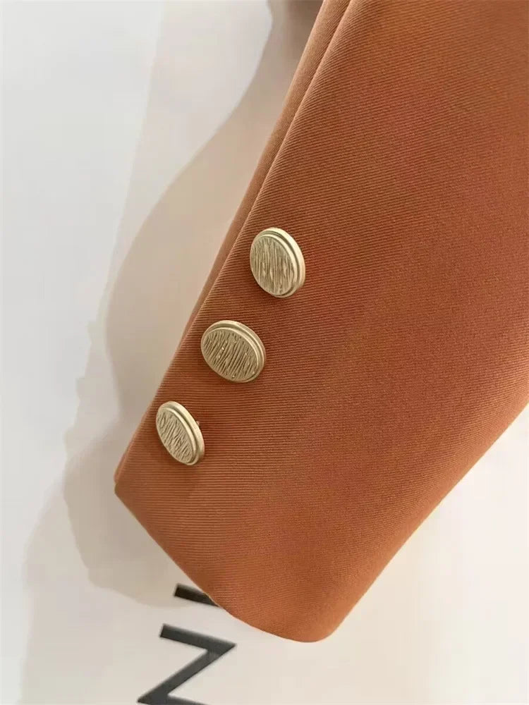 Women's Short Suit Jacket  Autumn 2025 Female Casual Suit Double-breasted Office Lady Solid Coffee Turndown Collar Blazers Women