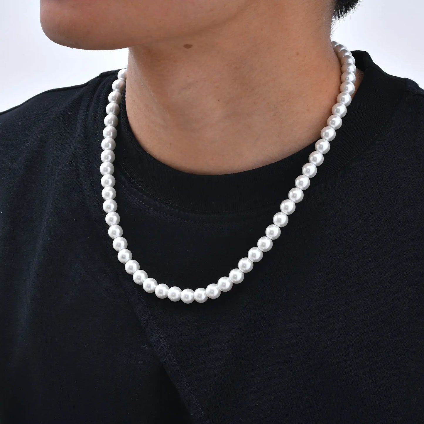 Pearl Necklace for Men,Simple Handmade Strand Bead Collars,Trendy Wedding Banquet Jewelry