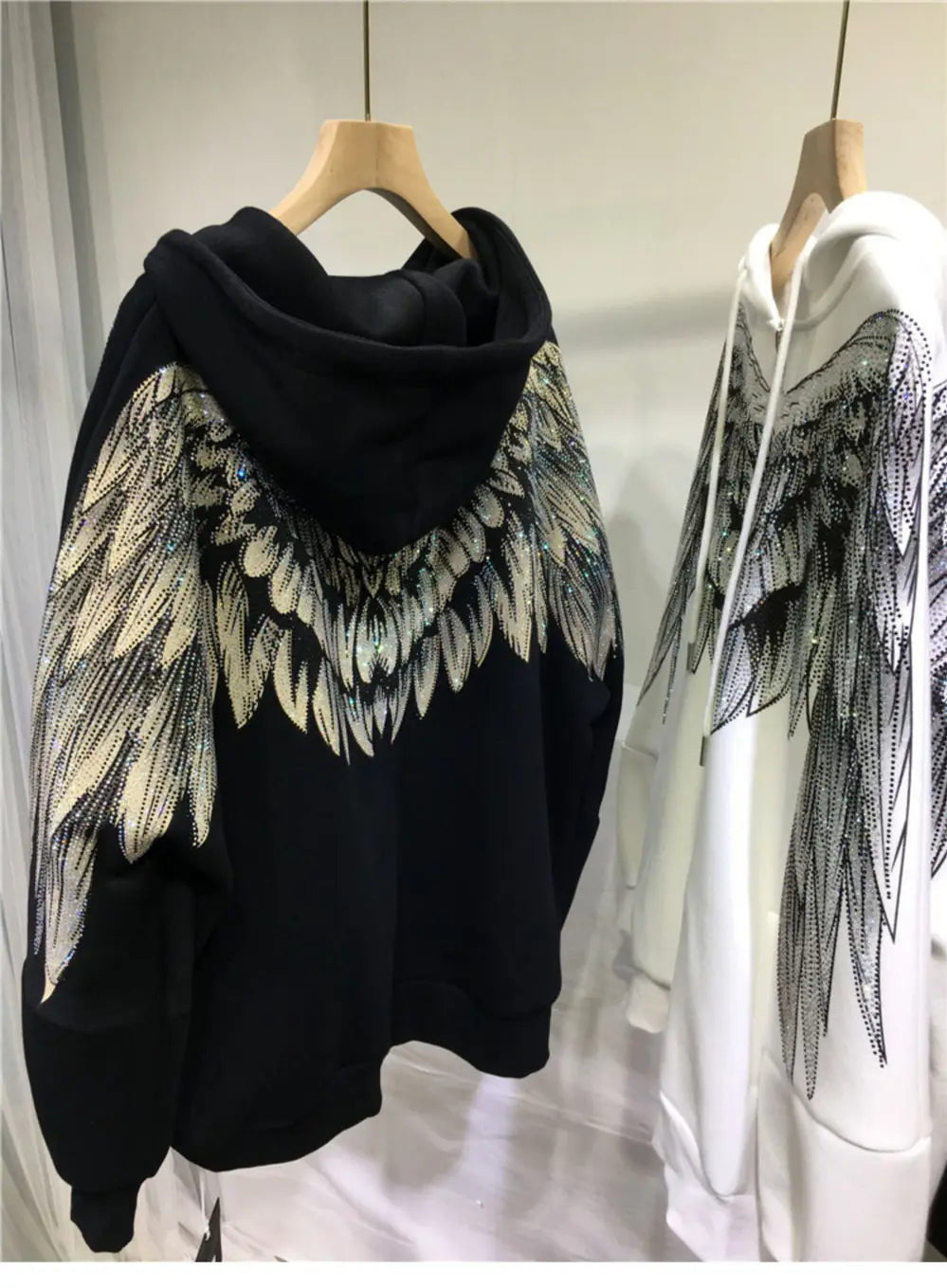 Streetwear Hoodie Women Clothing Harajuku Heavy Diamond Wings Hooded Sweatshirts Casual Fashion Hoodies Y2k Tops 2025 Ropa Mujer