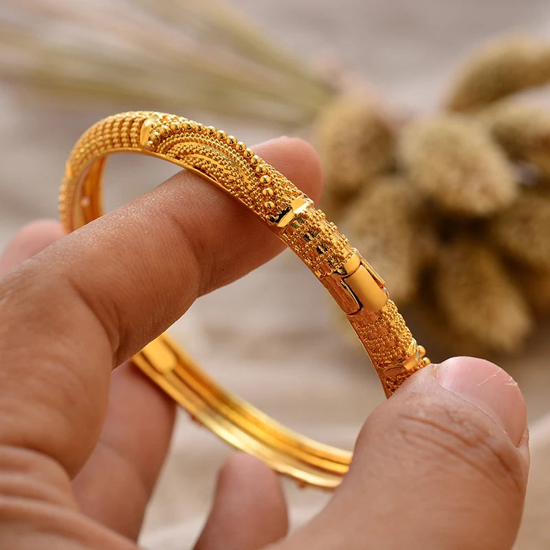 Luxury Vintage Gold Plated Bangles For Women Girls  Arabia Bridal Wedding Jewelry Gifts