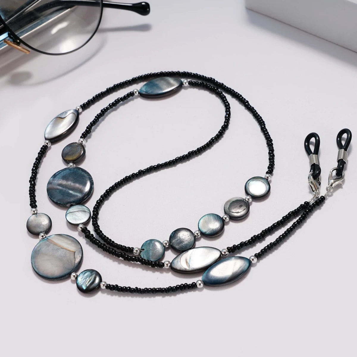 Fashion Reading Glasses Chain for Women Shell Beads Sunglasses Cords Beaded Eyeglass Lanyard Hold Straps Black Mask Rope