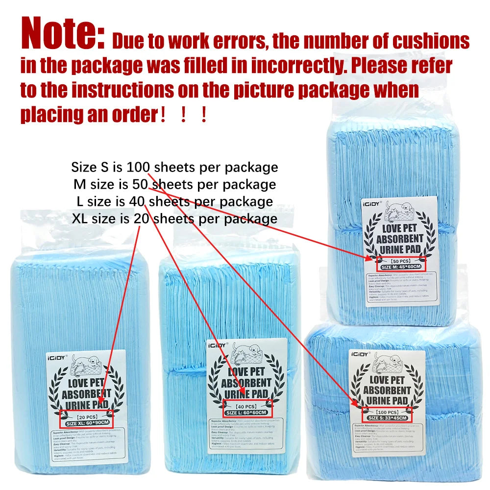 Pet urine pad, disposable absorbent pad, non-woven fabric + absorbent resin, super absorbent, 4 sizes, pet hygiene products