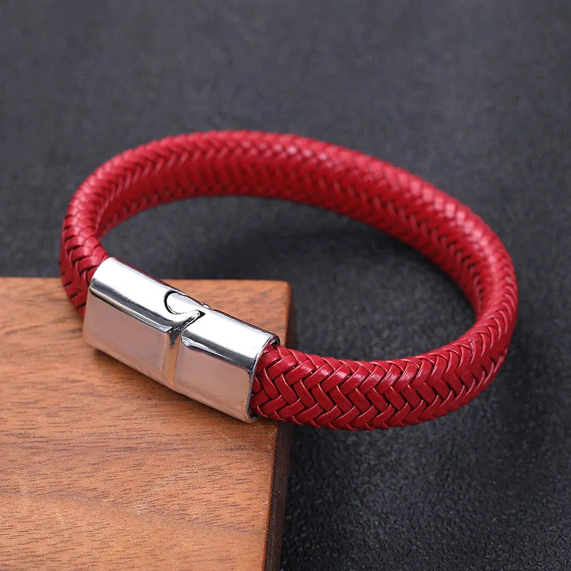 Magnetic Clasp Leather Braided Bracelet Bangle for Men Woven Bracelet Mens Hand Jewellery Leather Bracelet Homme Accessories