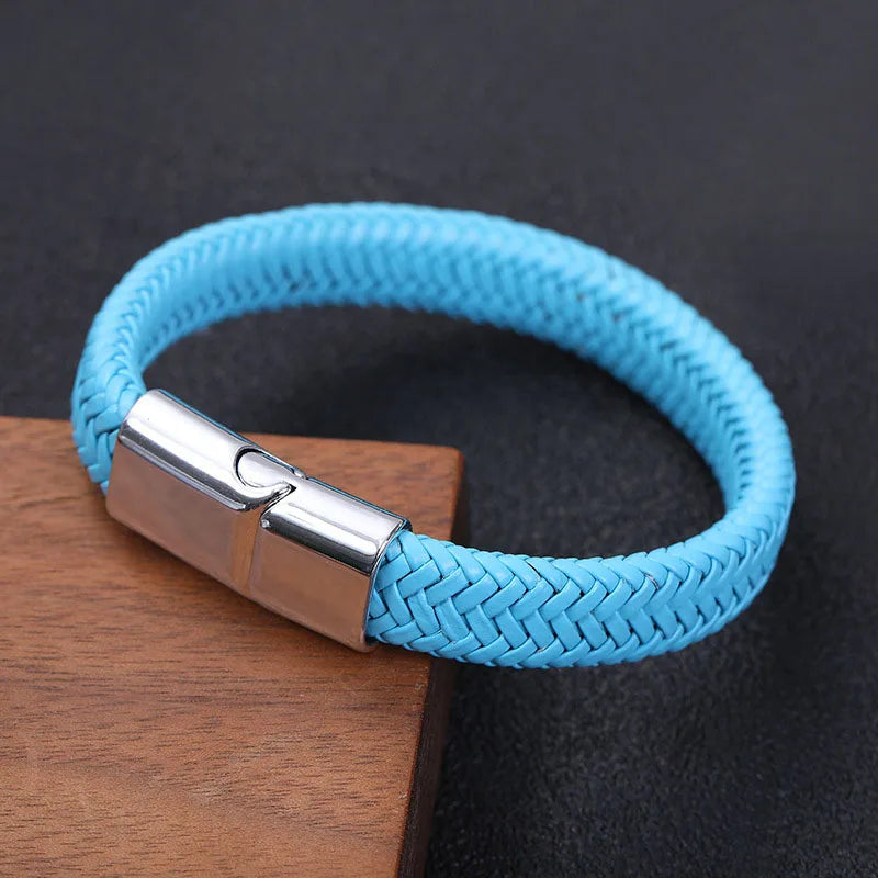 Magnetic Clasp Leather Braided Bracelet Bangle for Men Woven Bracelet Mens Hand Jewellery Leather Bracelet Homme Accessories