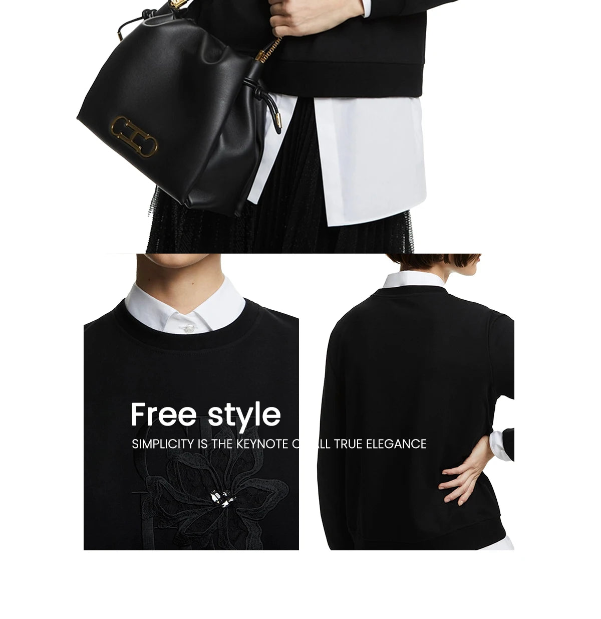 CHCH Women's Hoodie New Black Round Neck Embroidered Women's Top