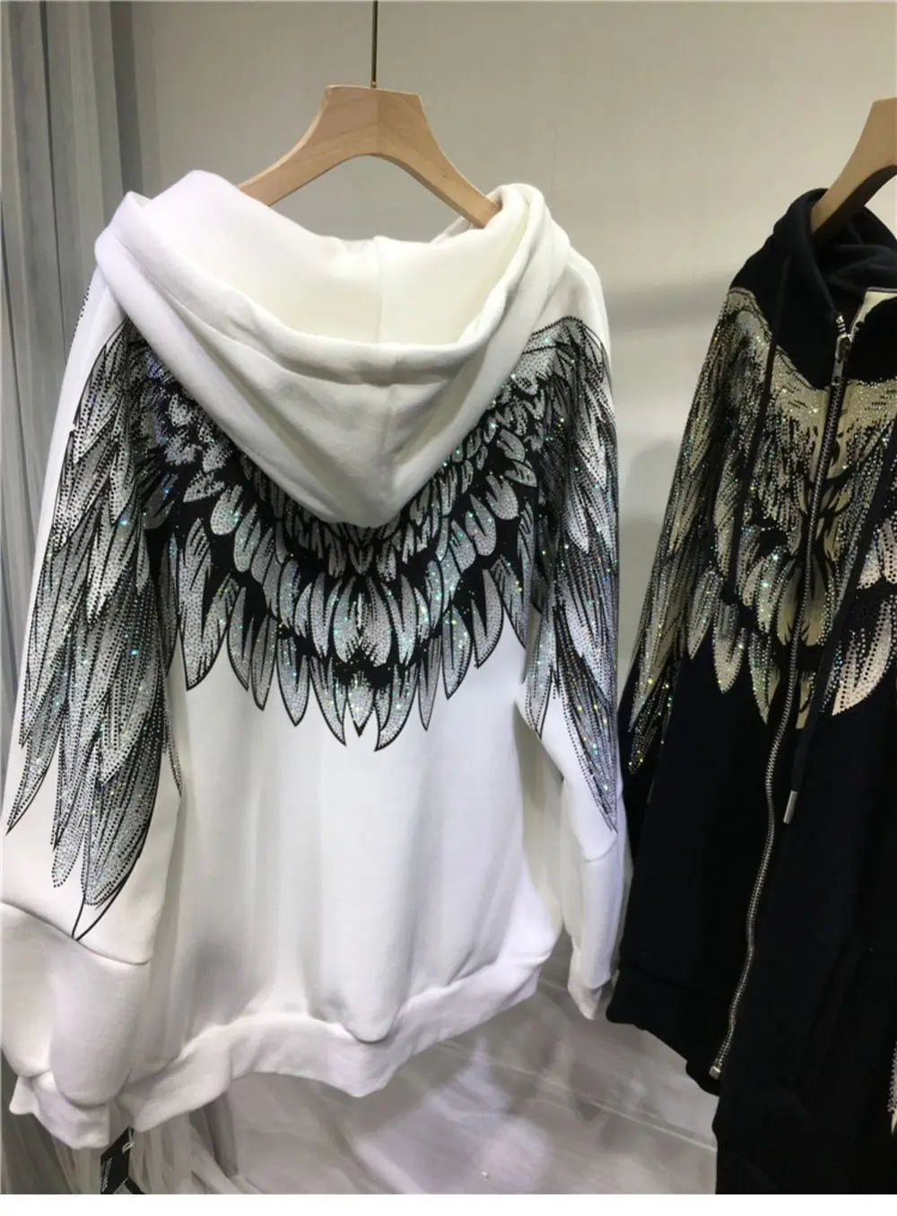 Streetwear Hoodie Women Clothing Harajuku Heavy Diamond Wings Hooded Sweatshirts Casual Fashion Hoodies Y2k Tops 2025 Ropa Mujer