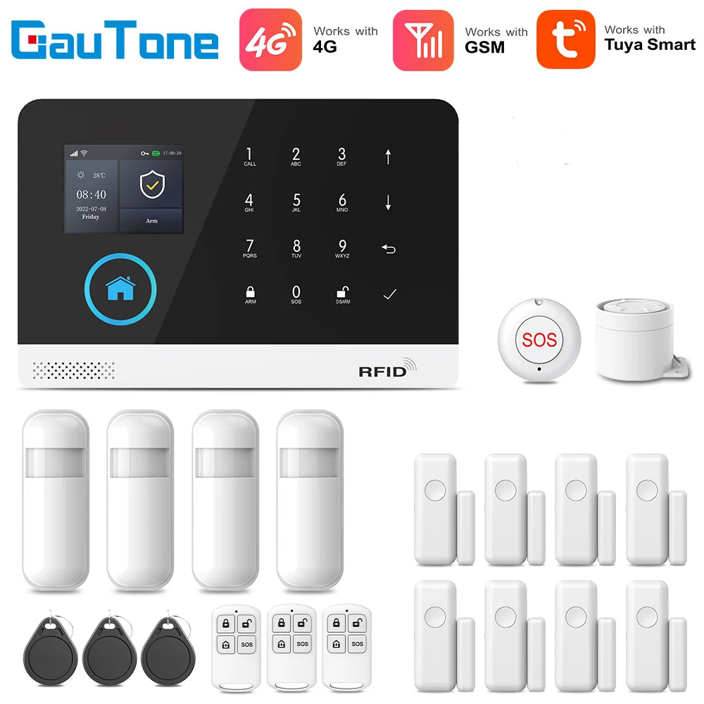 Smart Home Tuya GSM Alarm System 4G Wifi System for House Security Wireless with Door Sensor Smart Life APP Control for Alexa