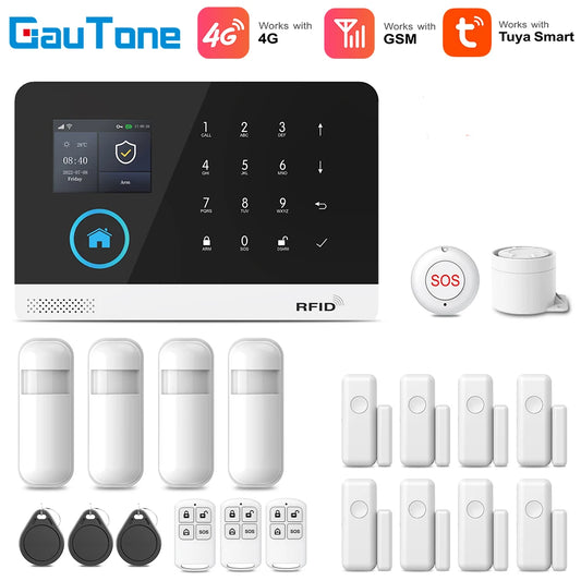 Smart Home Tuya GSM Alarm System 4G Wifi System for House Security Wireless with Door Sensor Smart Life APP Control for Alexa