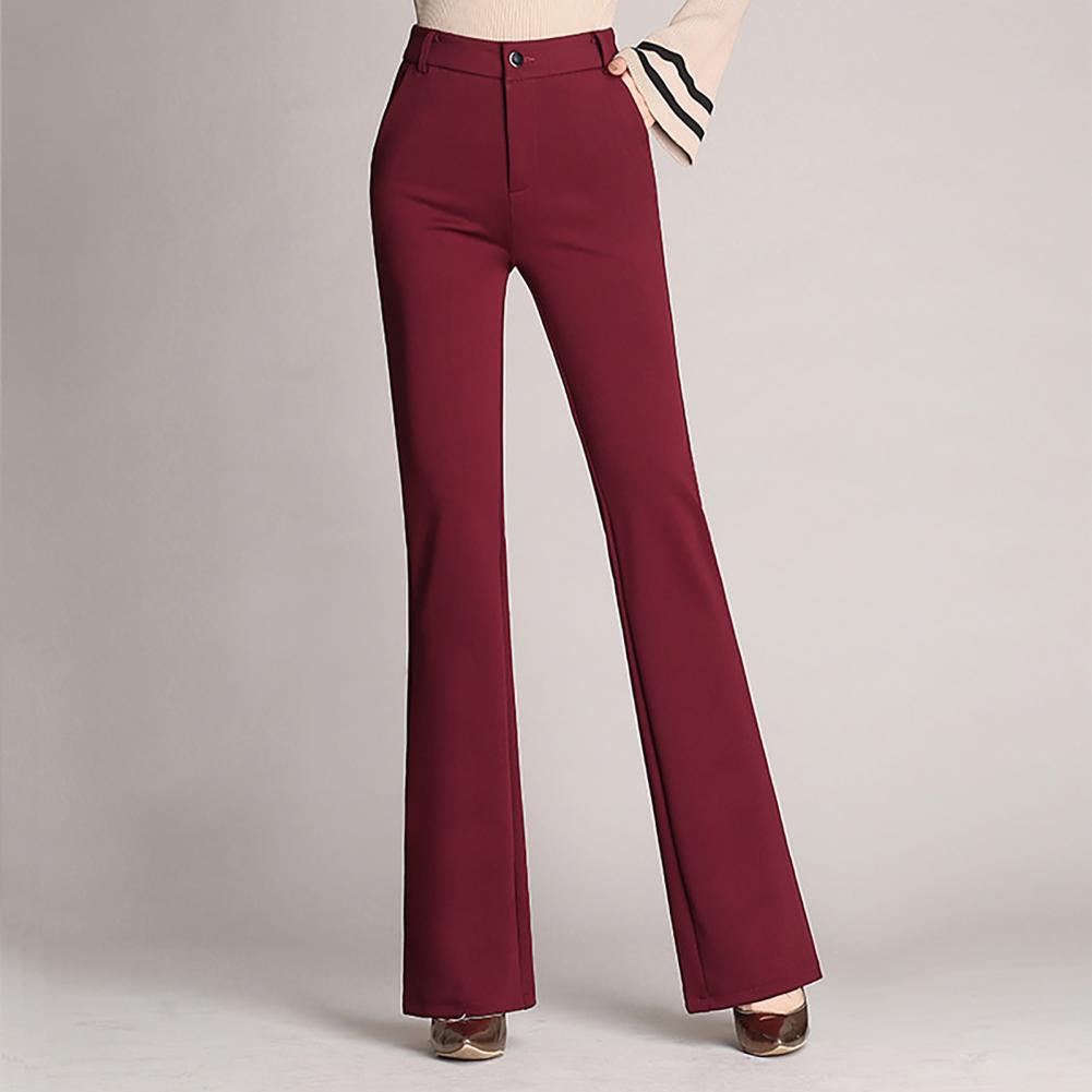 Women Trouser Flared Style High Waist Solid Colors Elastic Formal Long Stretch Office Lady Trouser for Office