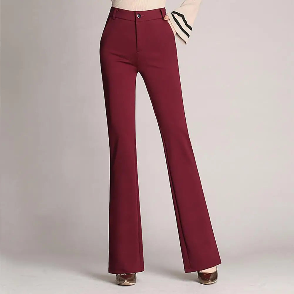Women Trouser Flared Style High Waist Solid Colors Elastic Formal Long Stretch Office Lady Trouser for Office