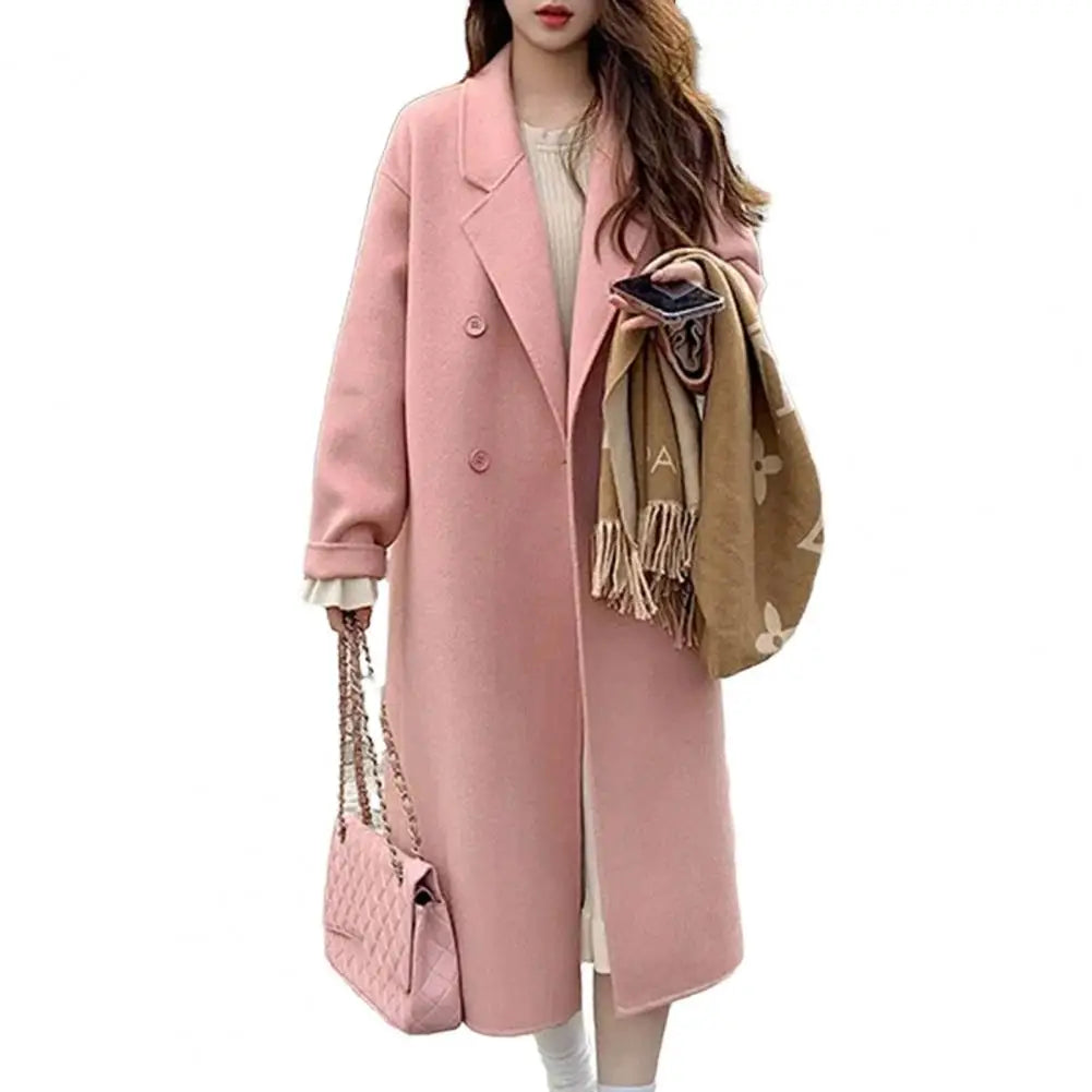 Women Woolen Coat Double-Breasted Autumn Winter New Fashion Loose Long Trench Coat Retro Loose Female Overcoat Ladies Windbreak