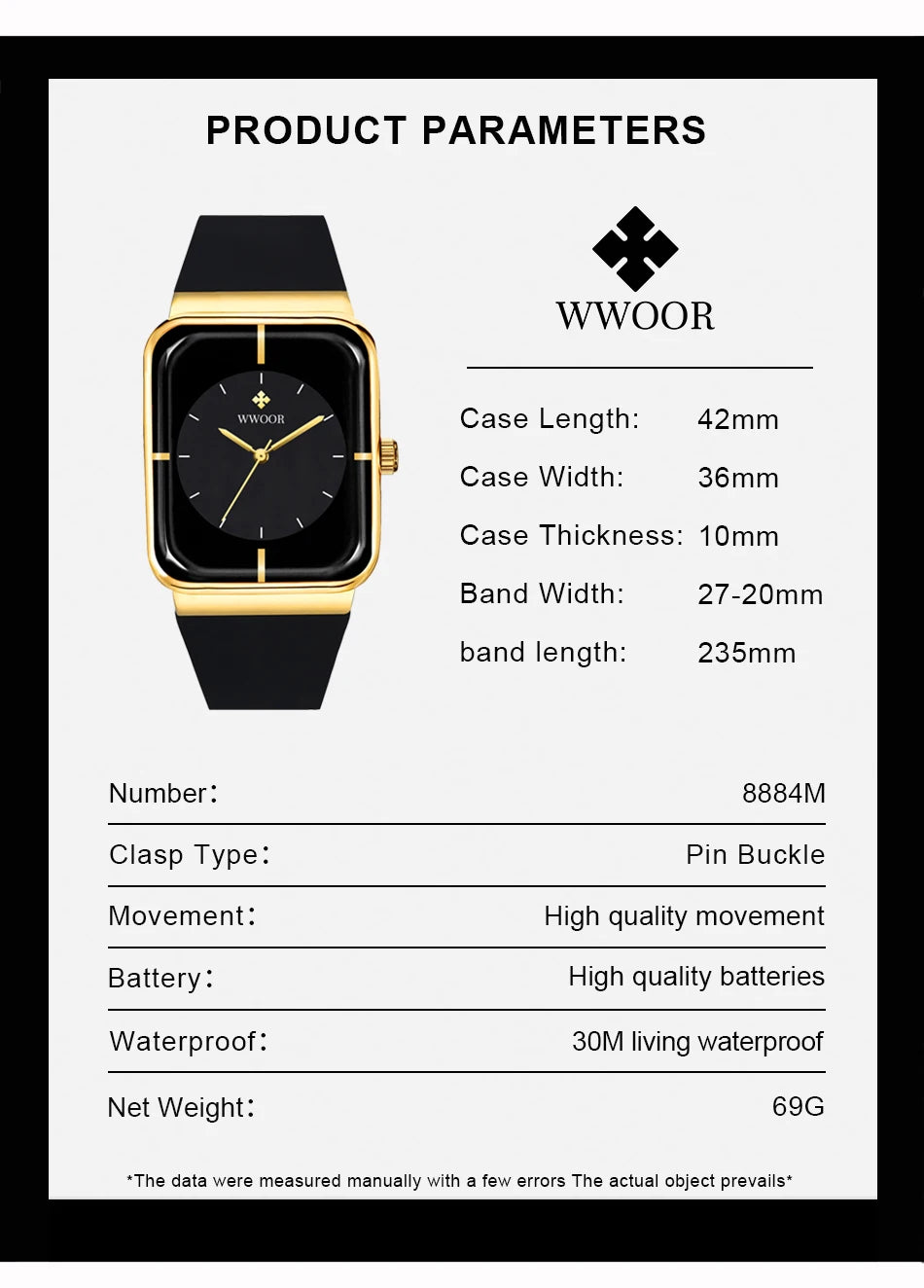 WWOOR  Men's Watches Top Brand Luxury Watch For Men Gold Fashion Stainless Steel Waterproof Quartz Wristwatch  Relogio Masculino
