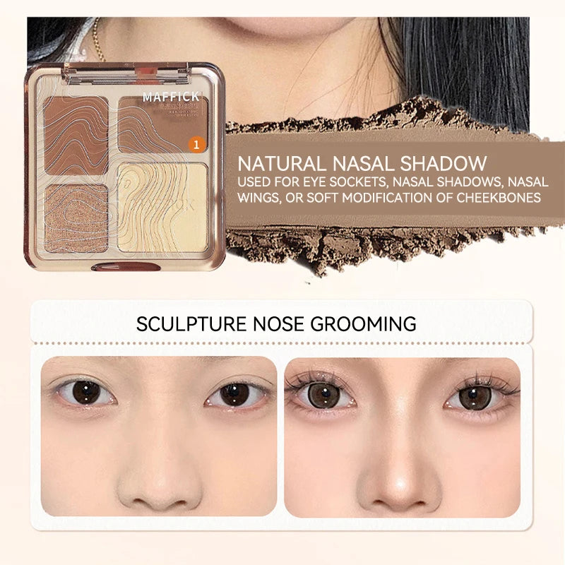 MAFFICK 4-Color Contour Palette:Matte Brightener, and Shimmer Highlight-Versatile Multi-Use Palette for Eye Shadow, Contouring,