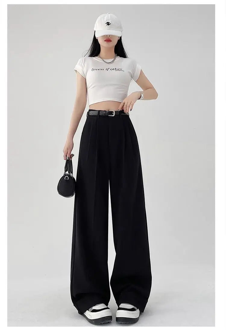 2025 New Women's Pants Casual Temperament High Waist Loose Straight Trousers Gift Belt Fashion Versatile Wide Leg Pants Women