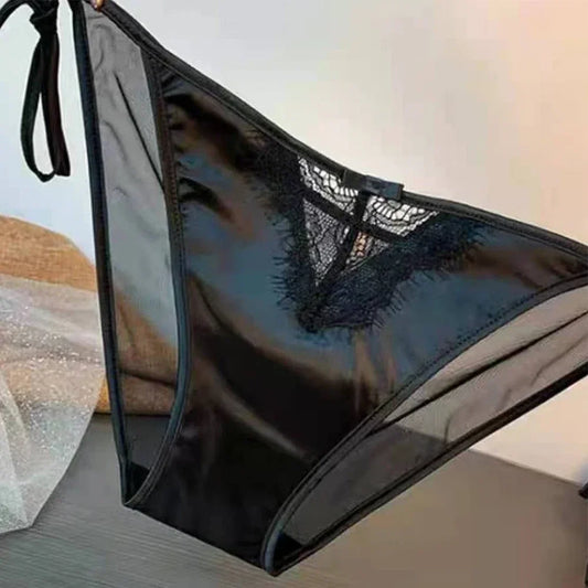 Women Lace Panties Lingerie Soft Silk Satin Underwear Knickers Briefs Seamless Simulated Silk Strap Low Waist Underwear For Lady