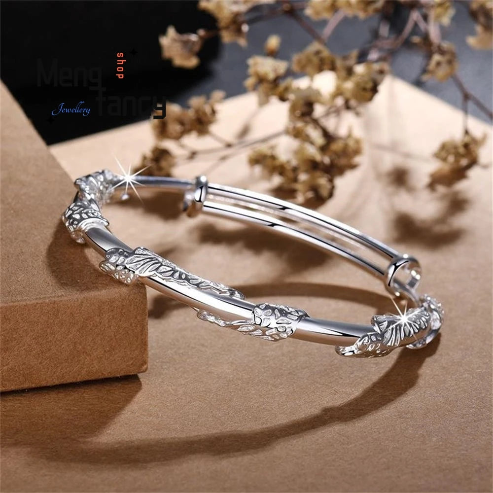 Trendy Luxury Floral Vintage Sliding Bangle - Unique Adjustable Ancient-Style Bracelet Exquisite Handcrafted Niche Jewelry Gift