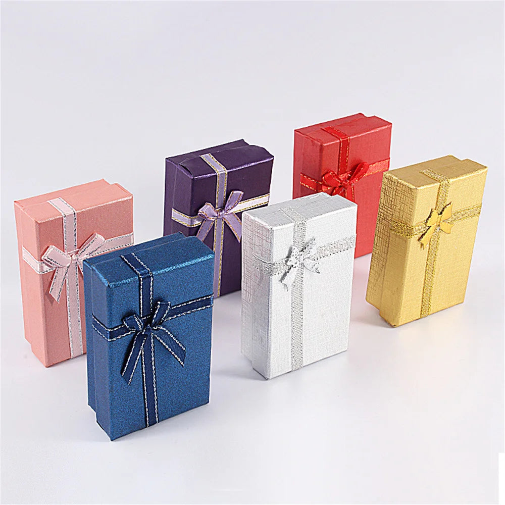 Jewelry Box Bow Ribbon Simple Exquisite Gifts Packaging Earrings Ring Necklace Bracelet Storage Jewelry Organization Display Box