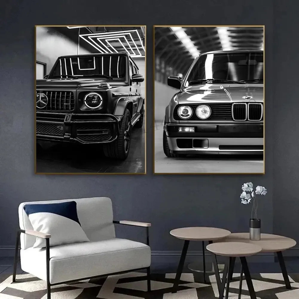 Modern Fashion Wall Art Simple Black And White Luxury Car Poster HD Posters Home Room Bar Cafe Decor Art Wall Painting Picture