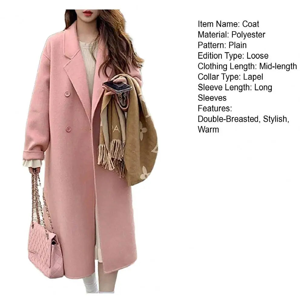 Women Woolen Coat Double-Breasted Autumn Winter New Fashion Loose Long Trench Coat Retro Loose Female Overcoat Ladies Windbreak