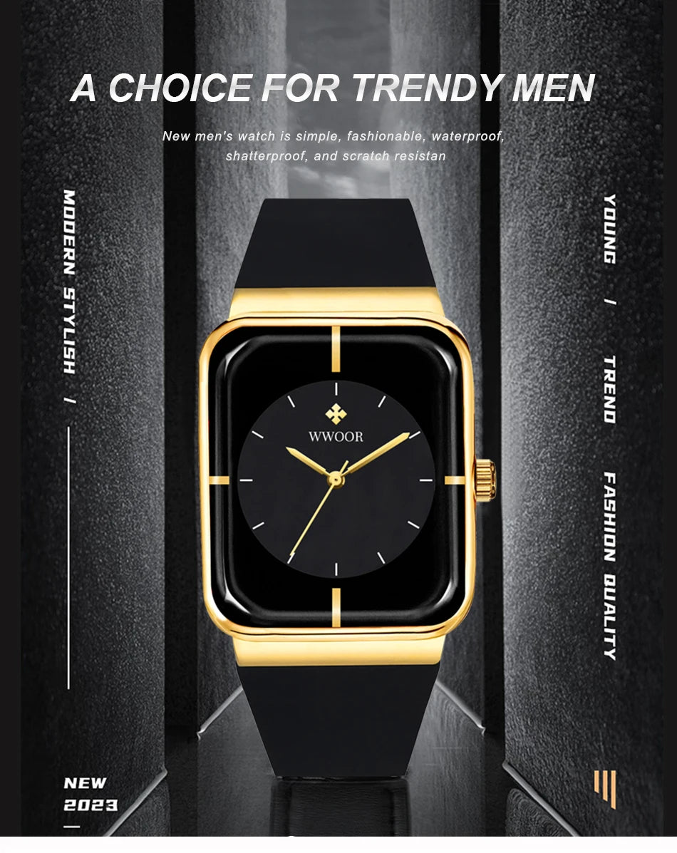 WWOOR  Men's Watches Top Brand Luxury Watch For Men Gold Fashion Stainless Steel Waterproof Quartz Wristwatch  Relogio Masculino