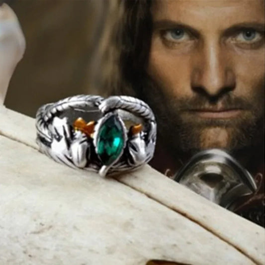 Movie Character Ring Barahir Aragorn Gundor Ring Men's and Women's Large Green Rhinestone Jewelry Gift