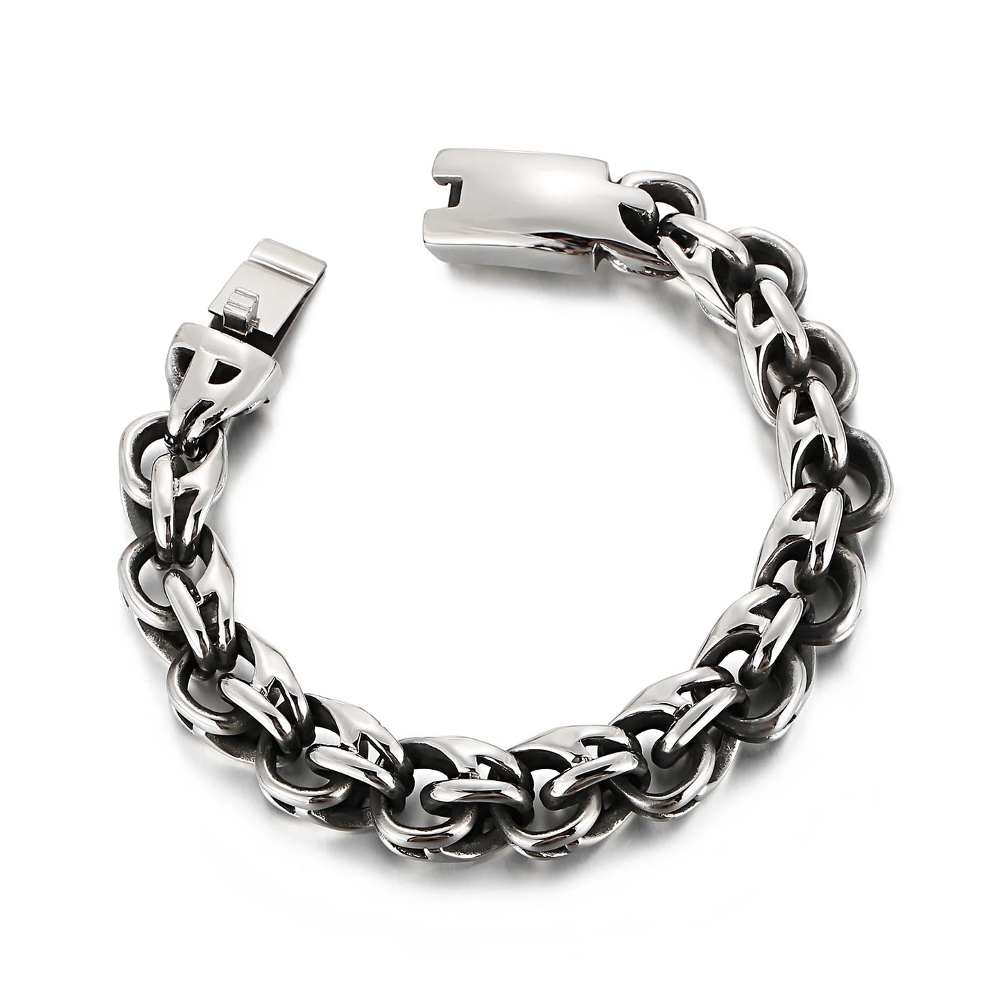 Twisted Link Chain Men Bracelet Mens 9 Inches Stainless Steel Hand Geometry Chain Armband Biker Hip Hop Bracelet Jewelry