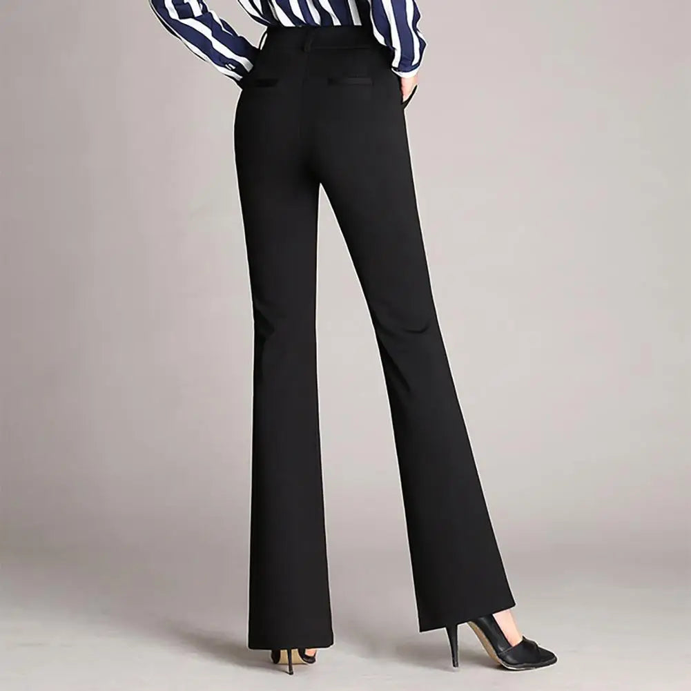 Women Trouser Flared Style High Waist Solid Colors Elastic Formal Long Stretch Office Lady Trouser for Office