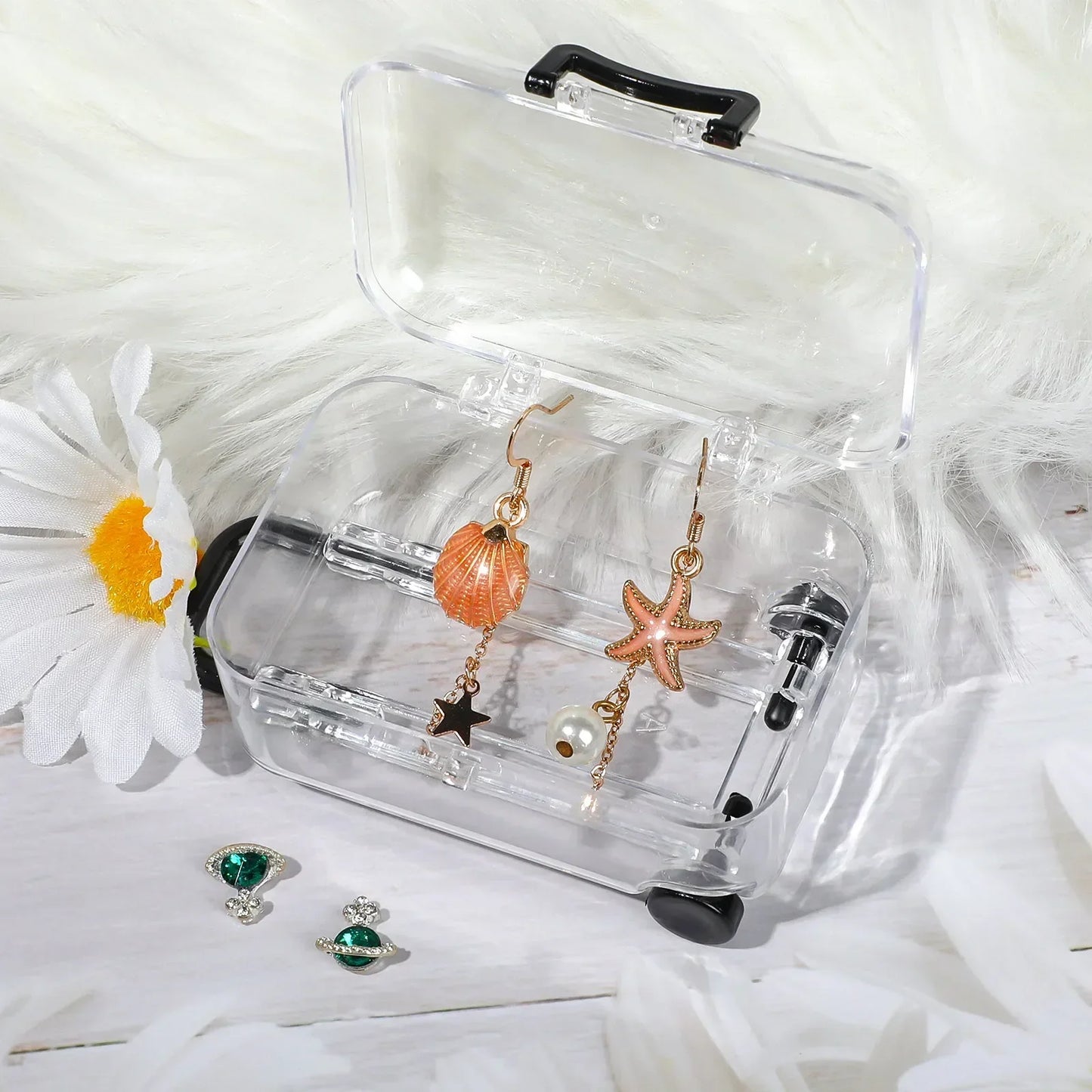Mini Luggage Jewelery Storage Box Cute Clear Trolley Suitcase Candy Box Creative Jewelry Display Case Wedding Gift Packaging Box