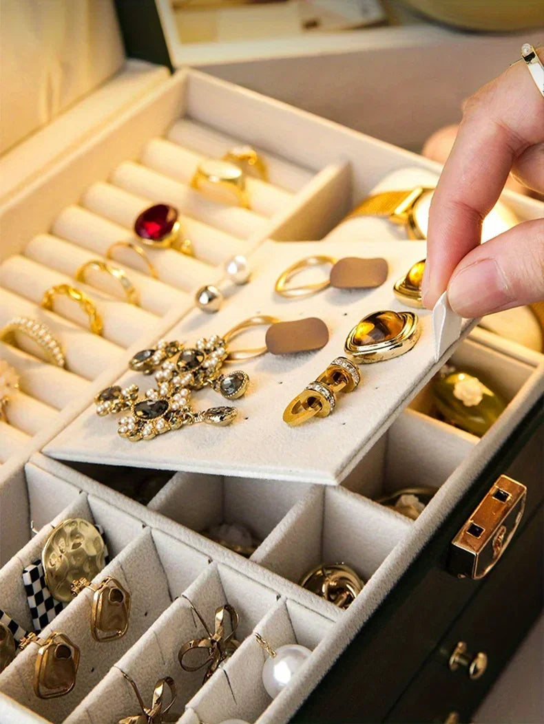 Jewelry storage box, high-end exquisite necklace earrings, gold jewelry box, large capacity multi-layer jewelry box