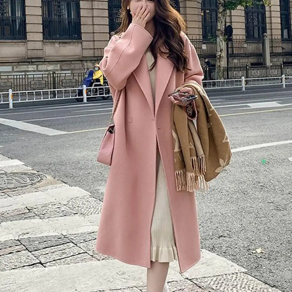 Women Woolen Coat Double-Breasted Autumn Winter New Fashion Loose Long Trench Coat Retro Loose Female Overcoat Ladies Windbreak