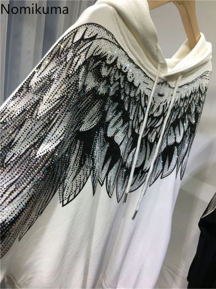 Streetwear Hoodie Women Clothing Harajuku Heavy Diamond Wings Hooded Sweatshirts Casual Fashion Hoodies Y2k Tops 2025 Ropa Mujer