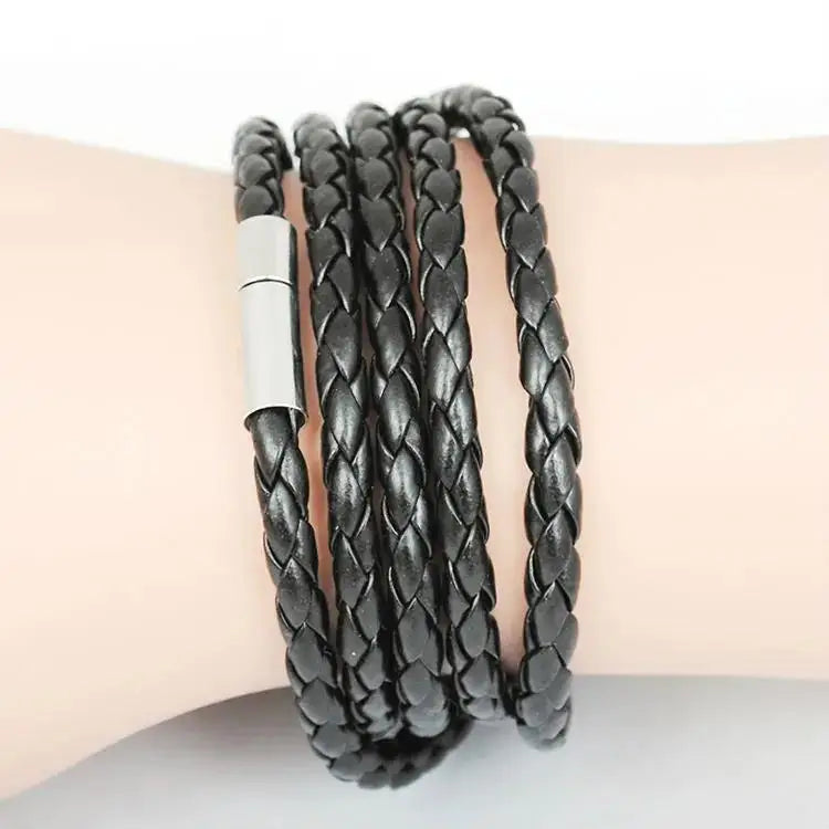 New Men Leather Bracelets for Women Simple Multilayer Handmake Bangles  Black White Bracelets Female Jewelry Gift