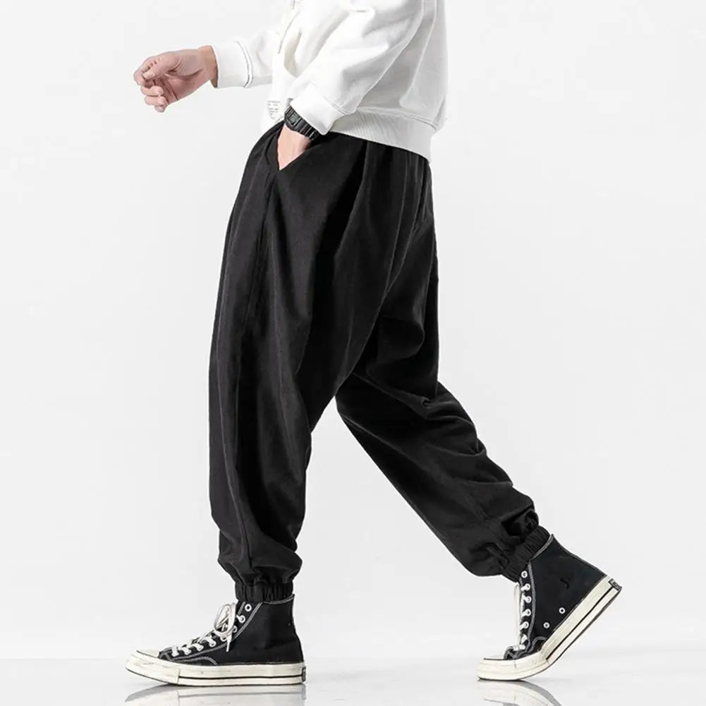 Men Harem Pants Solid Color Elastic Waist Joggers Pants 2023 Baggy Pants Drawstring Drop-crotch Pants Casual Hip Hop Trousers