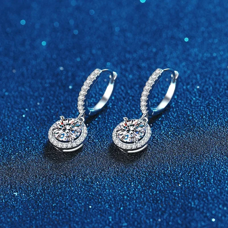 925 Sterling Silver 1 Carat Moissanite Round Earrings for Women Luxury Evening Style