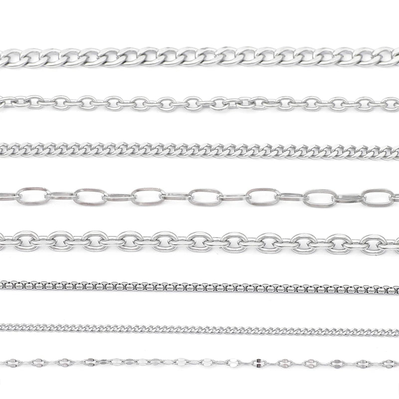 1M Stainless Steel Chain for Men Women Curb Cuban Link Chain DIY Basic Punk Choker Necklace Bracelet Hip Hop Male Jewelry Gift