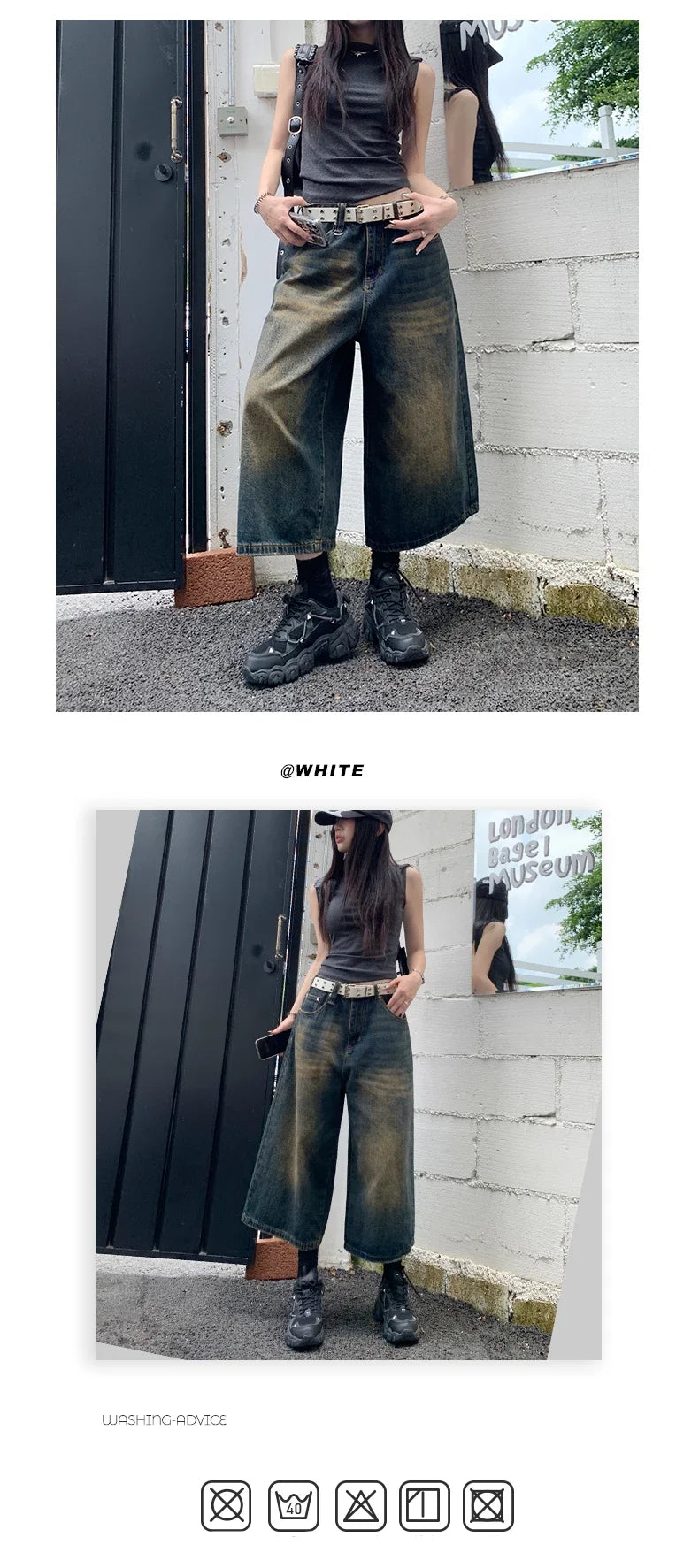 Women's Aesthetic Retro Wide Leg Denim Trouser Harajuku High Street High Waist Loose Jeans 2024 Spring Baggy Casual Fashion Pant